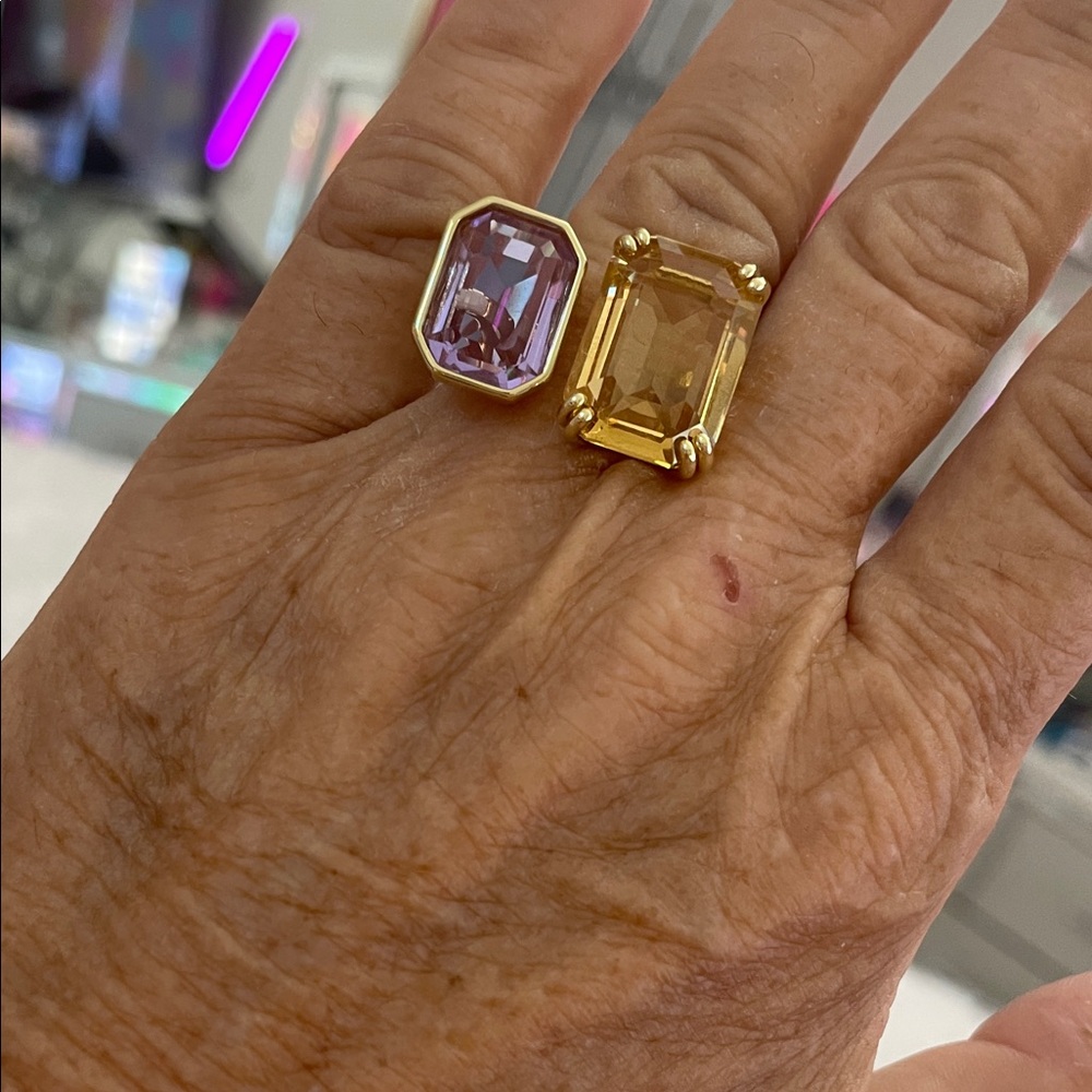 Elegant Gold and Purple Gemstone Ring size 8
